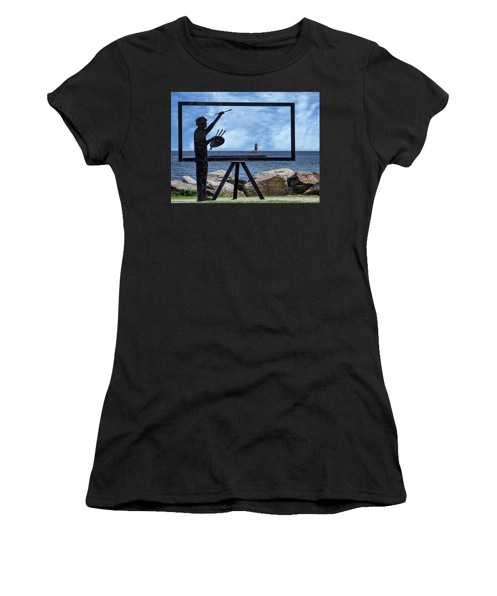 Walter Liff Women's T-Shirt featuring the digital art Walter Liff Sculpture - Whaleback Lighthouse by Deb Bryce