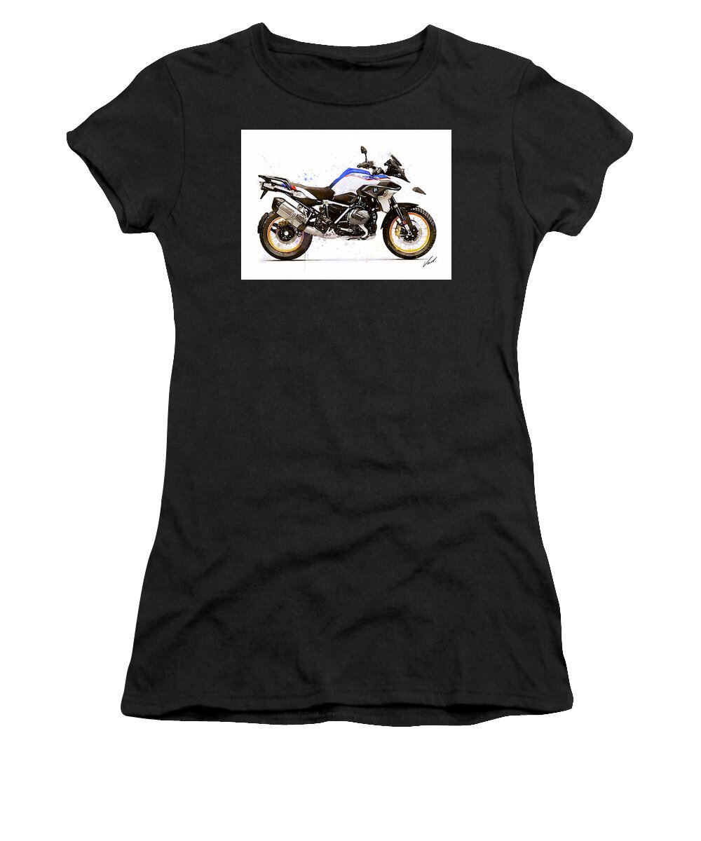 Motorcycle Women's T-Shirt featuring the painting Watercolor BMW R1250GS motorcycle - oryginal artwork by Vart by Vart