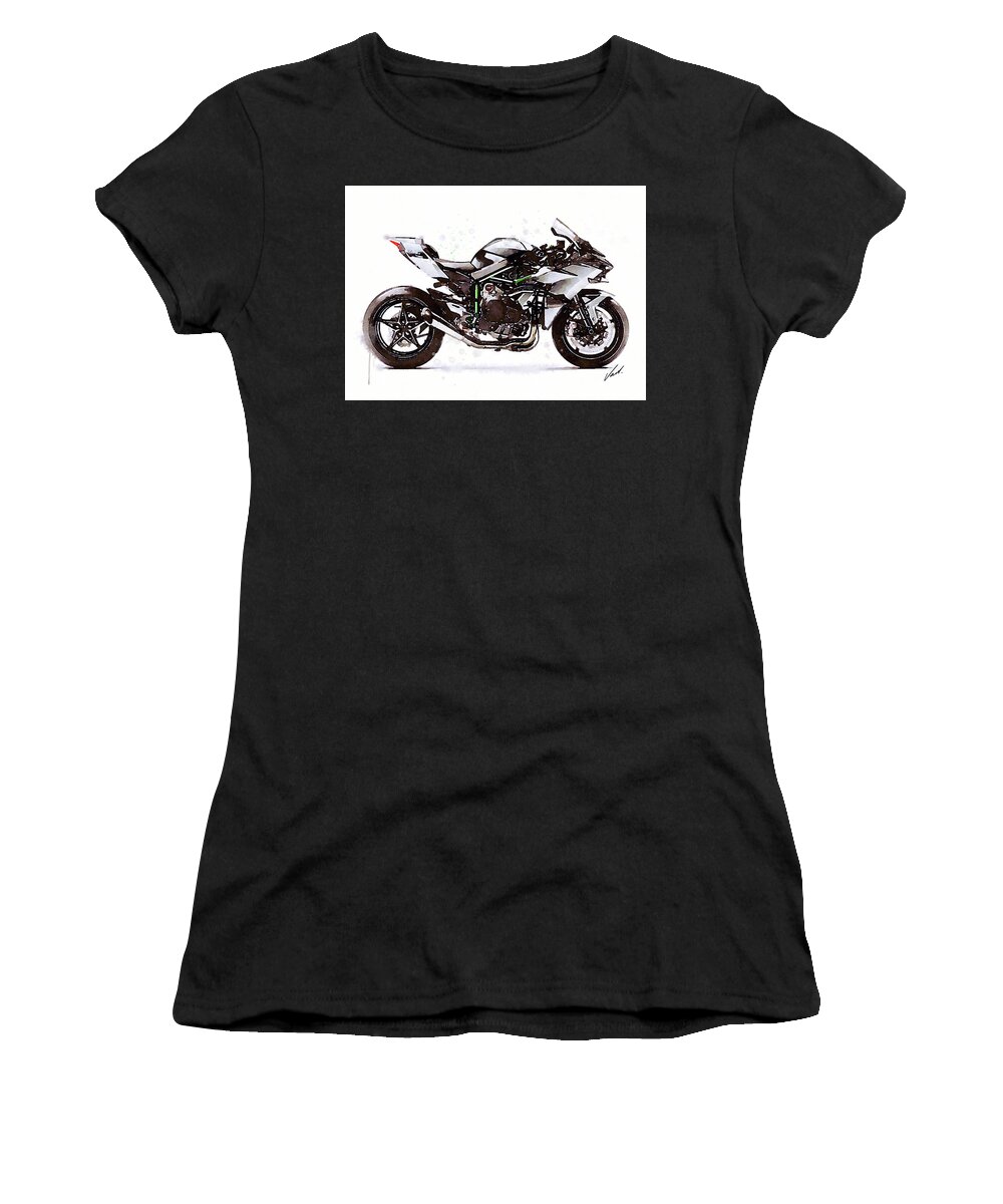 Sport Women's T-Shirt featuring the painting Watercolor Kawasaki Ninja H2R motorcycle - orygin by Vart Studio