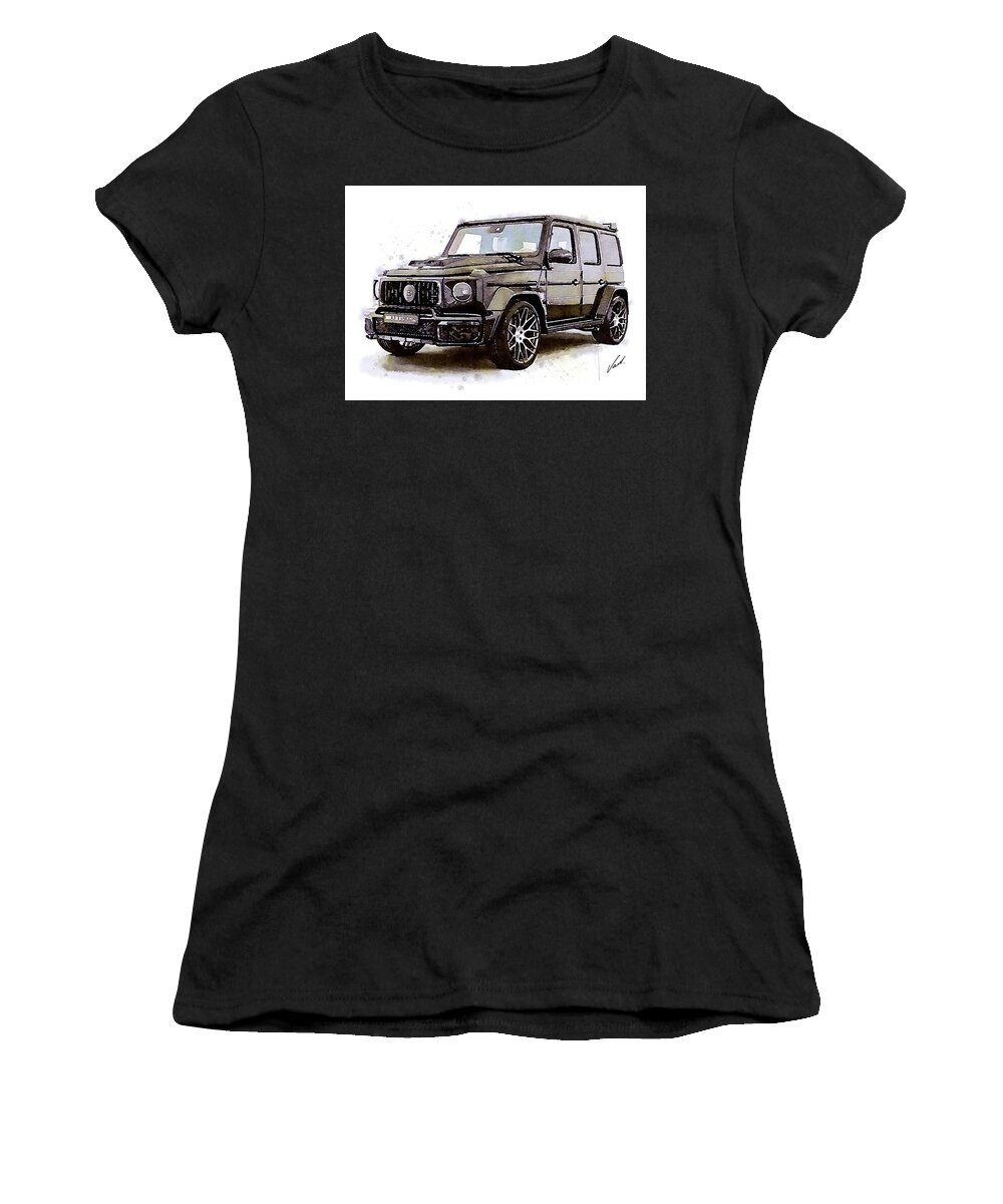 Car Art Women's T-Shirt featuring the painting Watercolor Mercedes G Brabus, art print poster - oryginal artwork by Vart by Vart