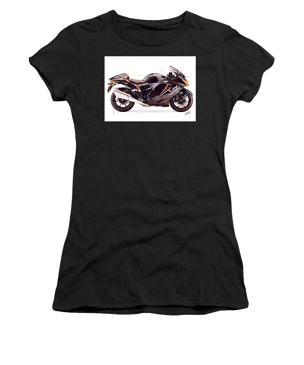 Sport Women's T-Shirt featuring the painting Watercolor Suzuki Hayabusa GSX 1300R motorcycle - oryginal artwork by Vart. by Vart Studio