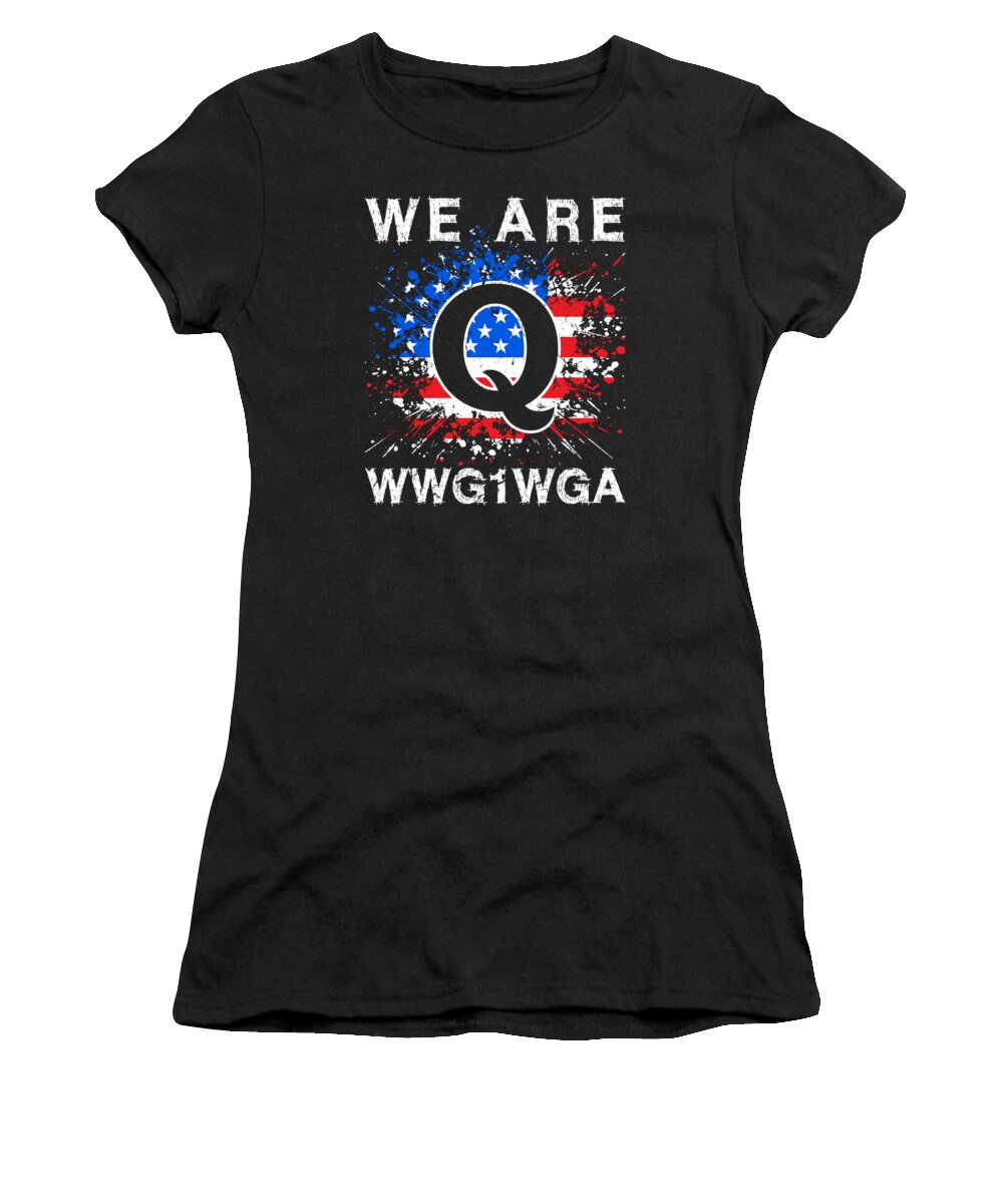 American Trump Supporters Women's T-Shirt featuring the digital art We Are Q WWG1WGA Patriotic American Trump Supporter Gifts design by Professor Pixels