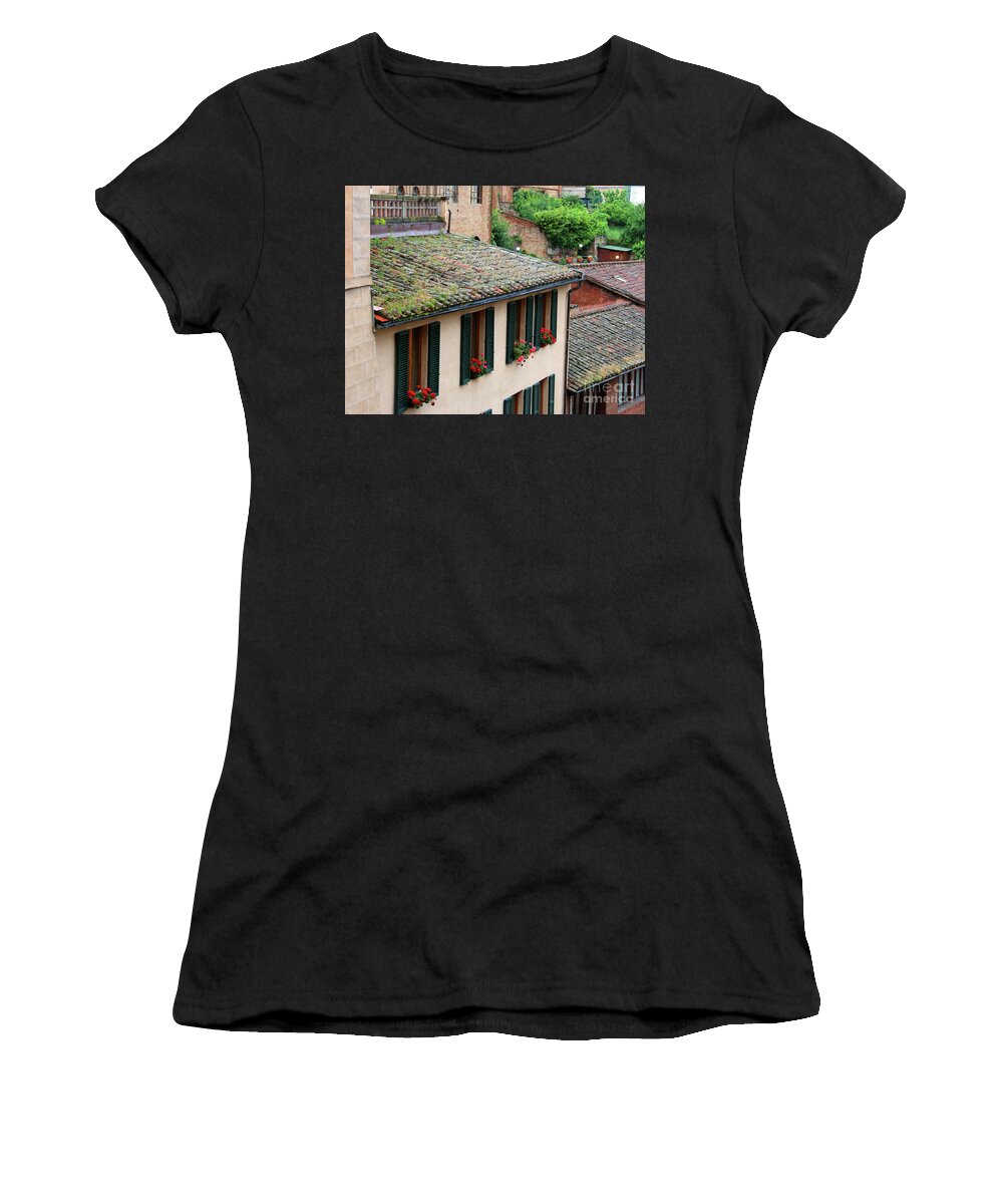 Window Boxes Women's T-Shirt featuring the photograph Window Boxes and Tile Roofs 0919 by Jack Schultz