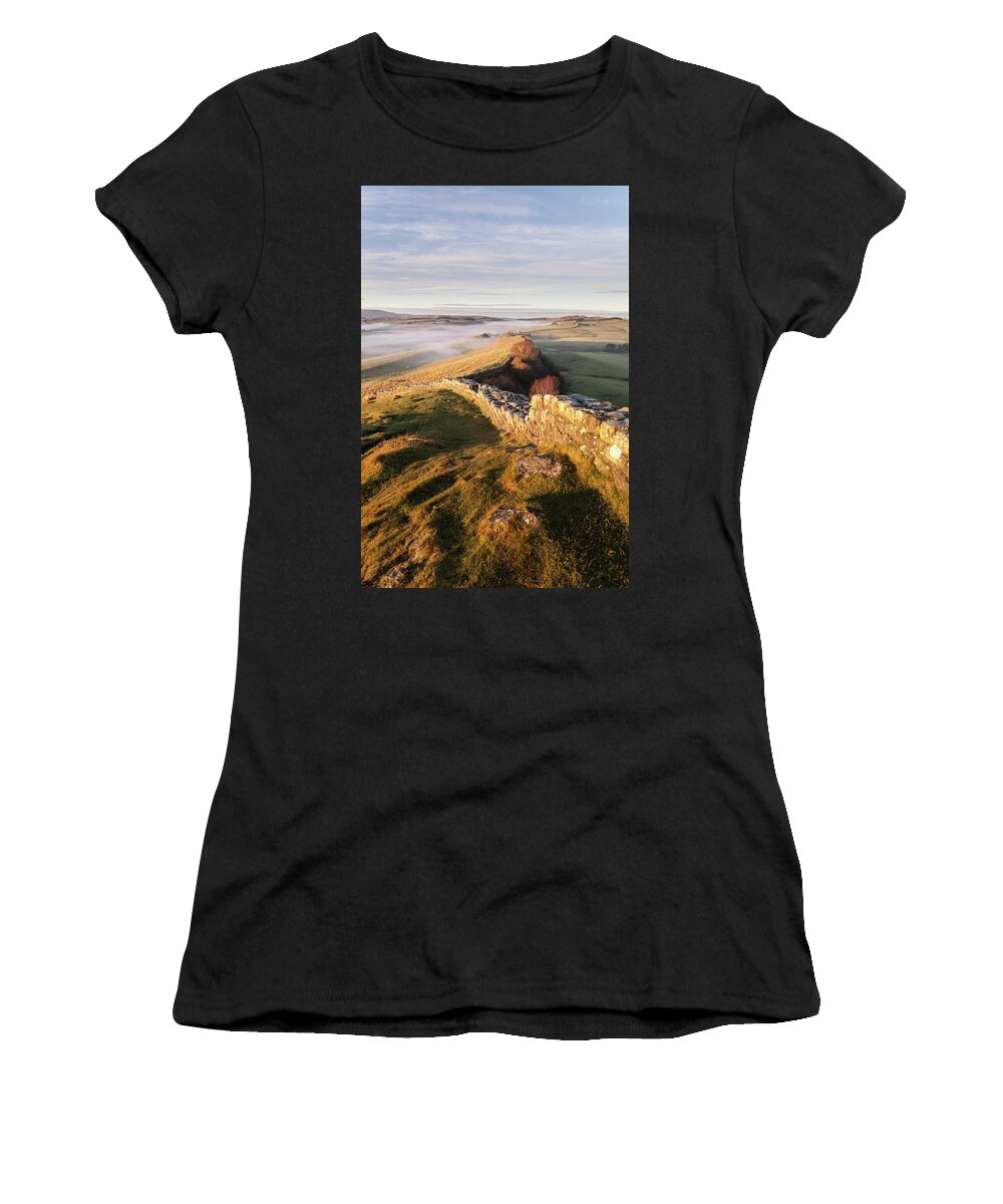 Hadrian's Wall Women's T-Shirt featuring the photograph Winter Sunrise on Hadrian's Wall by Anita Nicholson