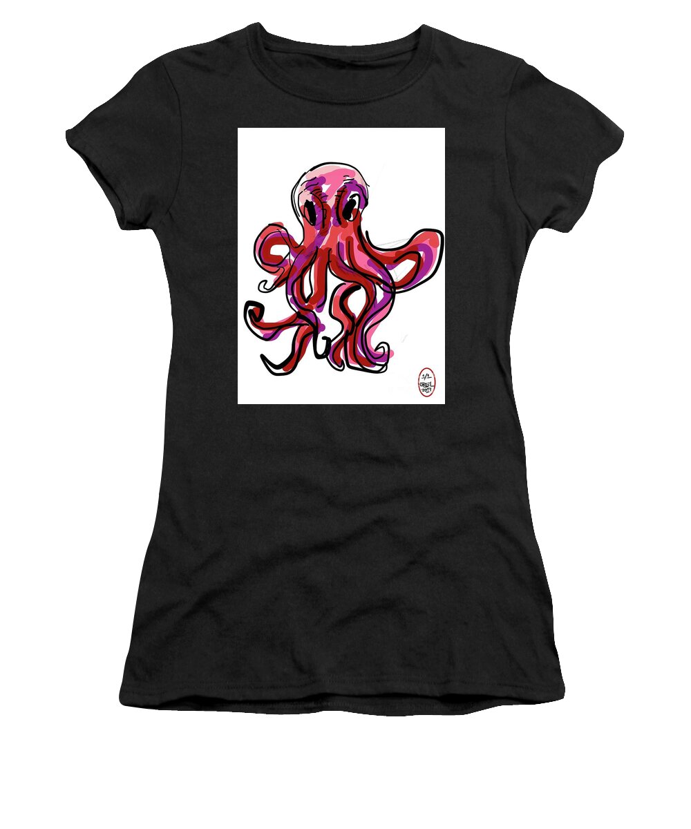  Women's T-Shirt featuring the painting Wise Octopus by Oriel Ceballos