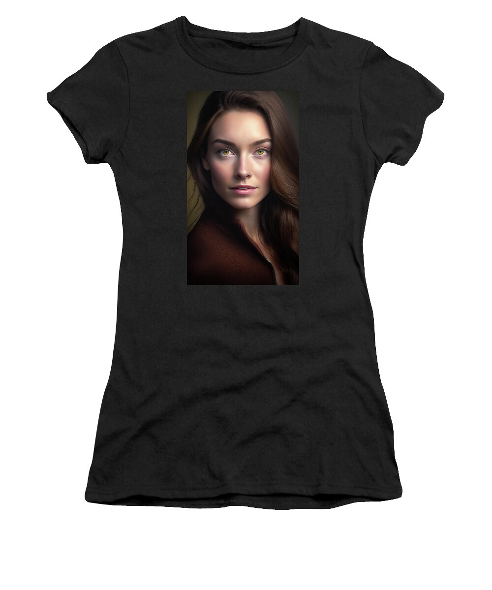 Woman Women's T-Shirt featuring the digital art Woman Portrait 22 Brown Hair Hazel Eyes by Matthias Hauser