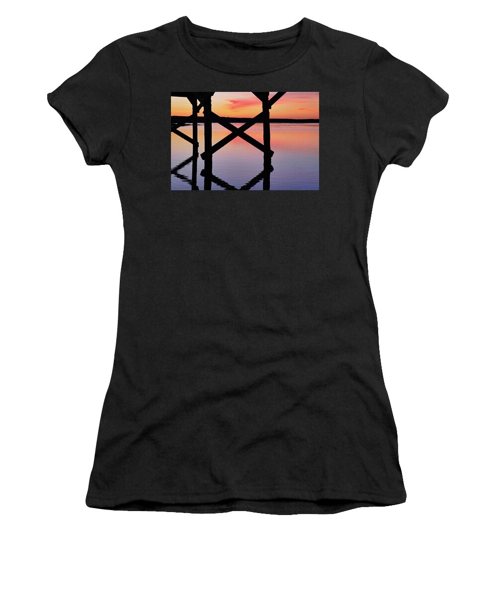 Quinta Do Lago Women's T-Shirt featuring the photograph Wooden Bridge Silhouette at Dusk by Angelo DeVal