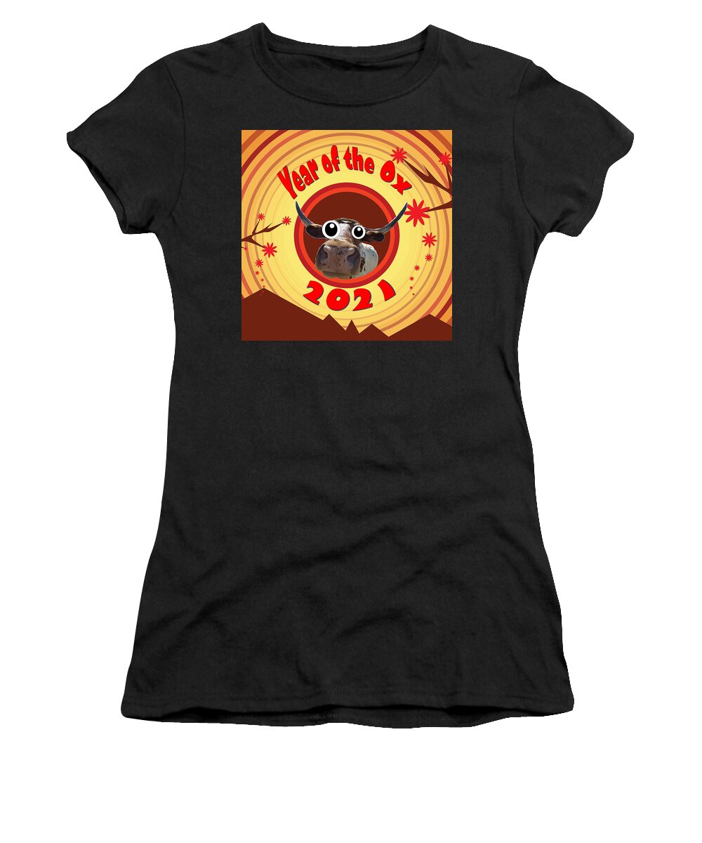Ox Women's T-Shirt featuring the digital art Year of the Ox with Googly Eyes by Ali Baucom