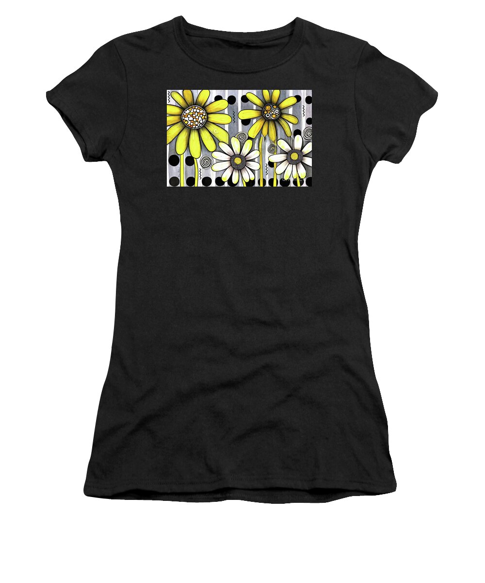 Yellow Daisies Women's T-Shirt featuring the painting Yellow Flower Power by Tina LeCour