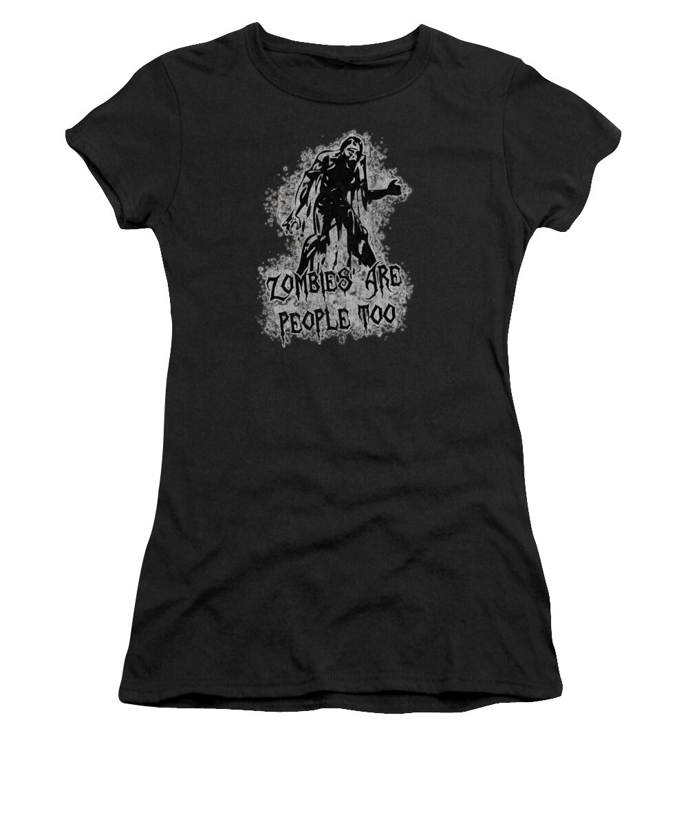 Funny Women's T-Shirt featuring the digital art Zombies Are People Too Halloween Retro by Flippin Sweet Gear