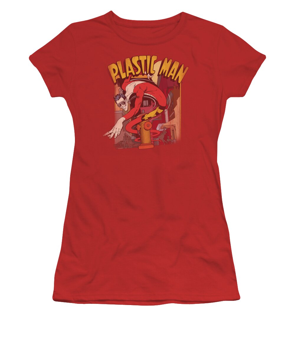 Dc Comics Women's T-Shirt featuring the digital art Dc - Plastic Man Street by Brand A