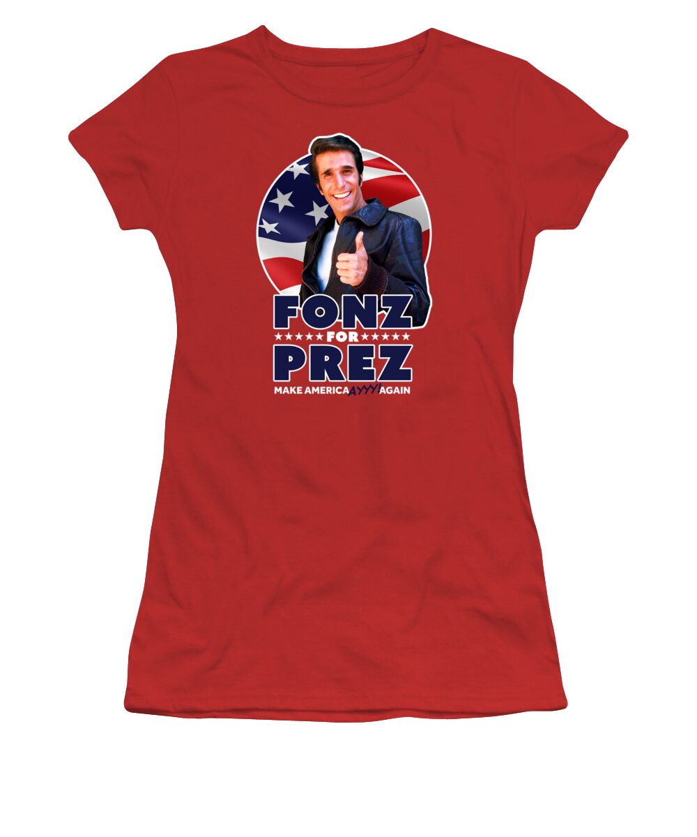 Red Background Women's T-Shirt featuring the digital art Happy Days - Fonz For Prez by Brand A