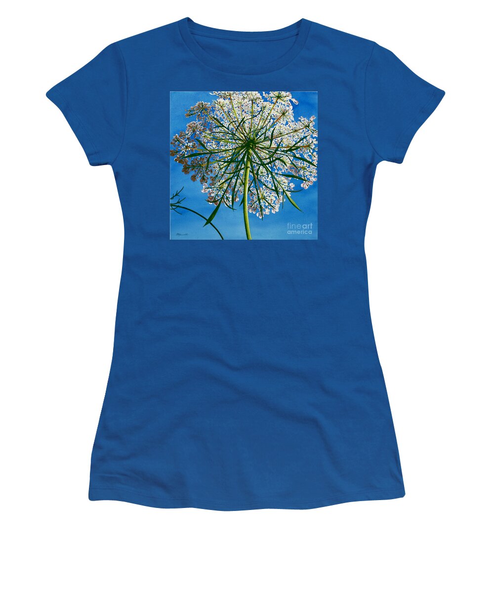 Flower Women's T-Shirt featuring the painting Beneath Queen Anne's Lace by Barbara Jewell