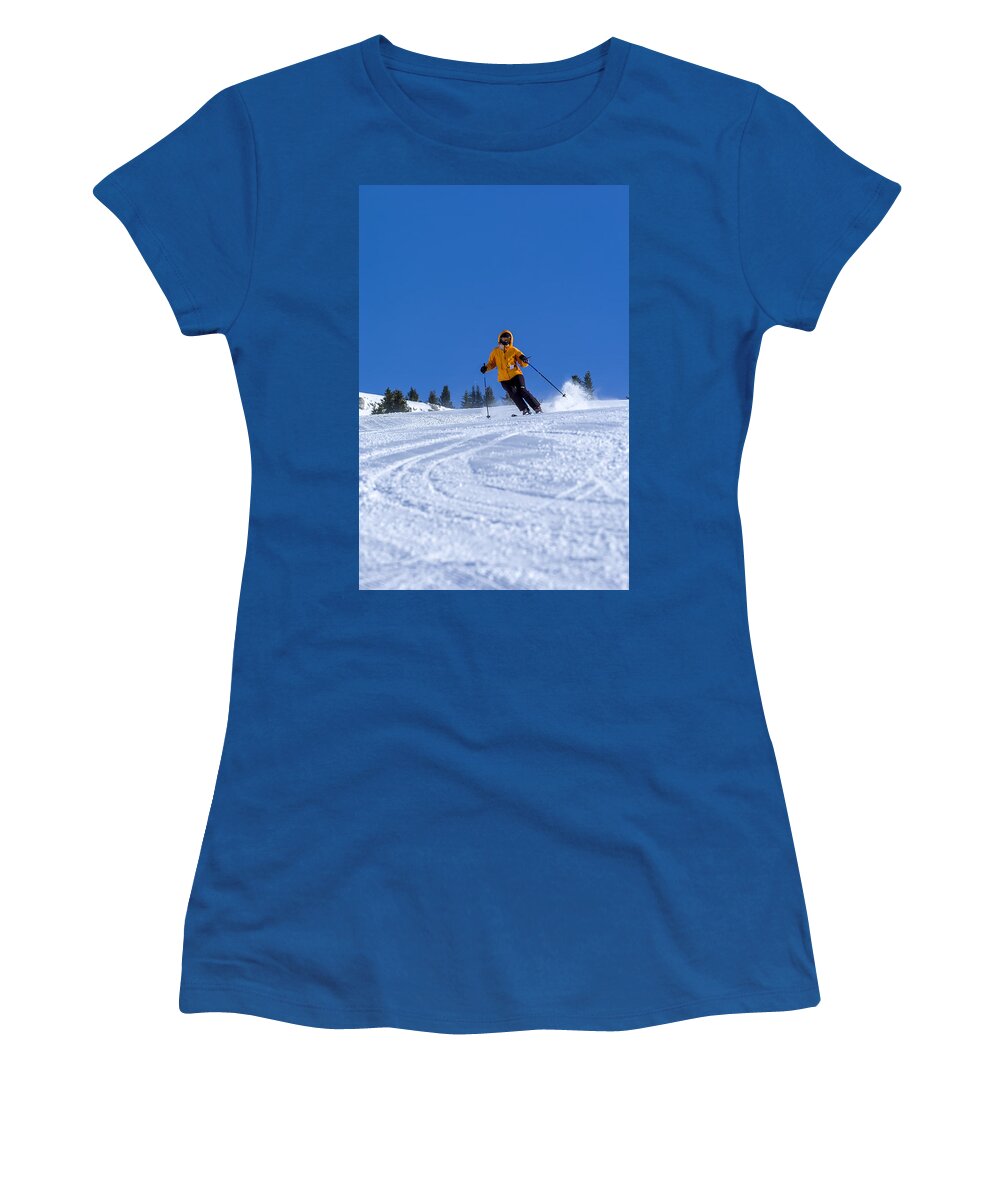 Blue Women's T-Shirt featuring the photograph First Run by Sebastian Musial