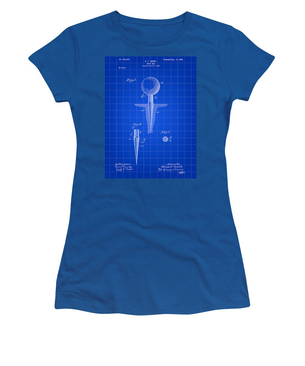 Golf Women's T-Shirt featuring the digital art Golf Tee Patent 1899 - Blue by Stephen Younts