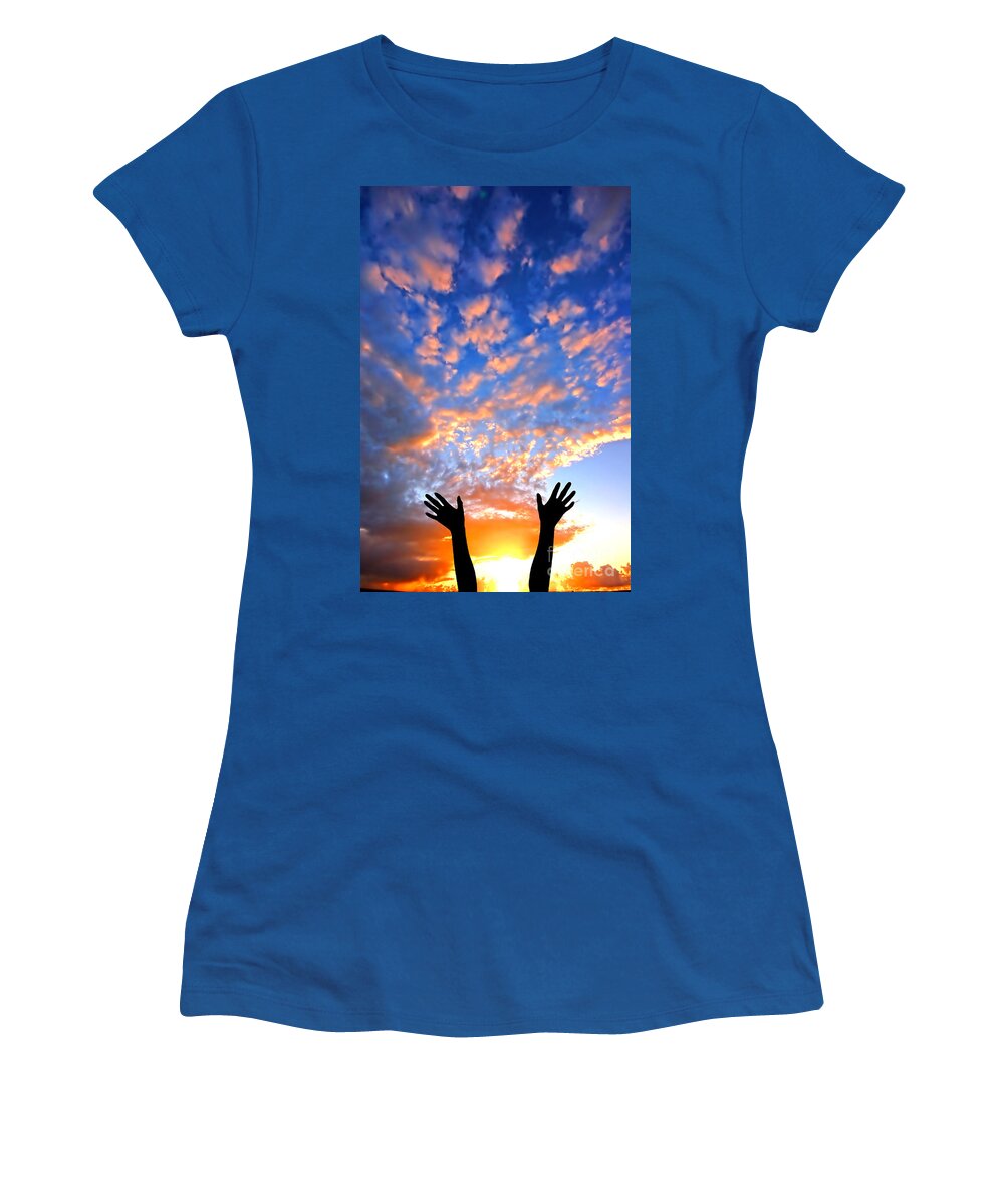 Active Women's T-Shirt featuring the photograph Hands up to the sky showing happiness #1 by Michal Bednarek