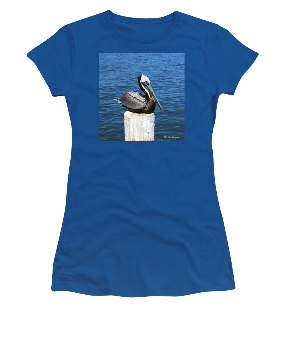 Posing Pelican Women's T-Shirt featuring the photograph Posing Pelican at Stearns Wharf #1 by Barbara Snyder