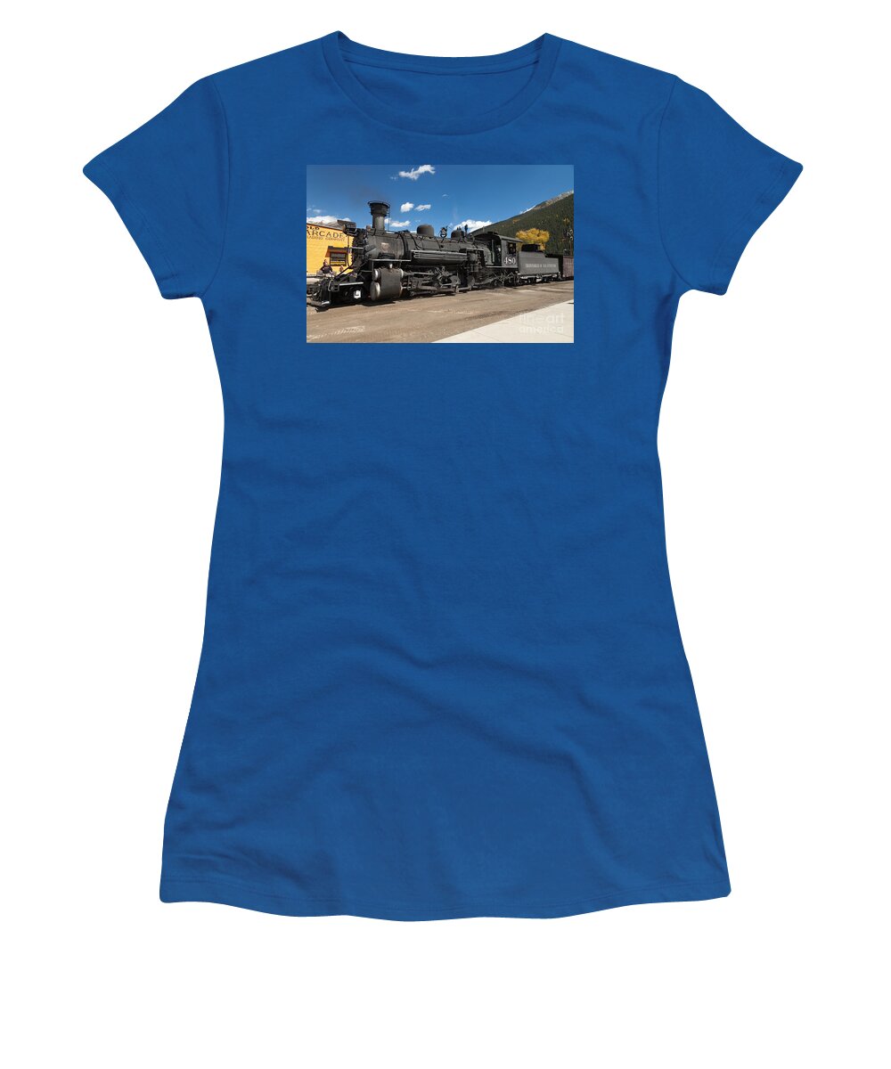Afternoon Women's T-Shirt featuring the photograph Silverton Station Engine 480 on the Durango and Silverton Narrow Gauge RR #1 by Fred Stearns