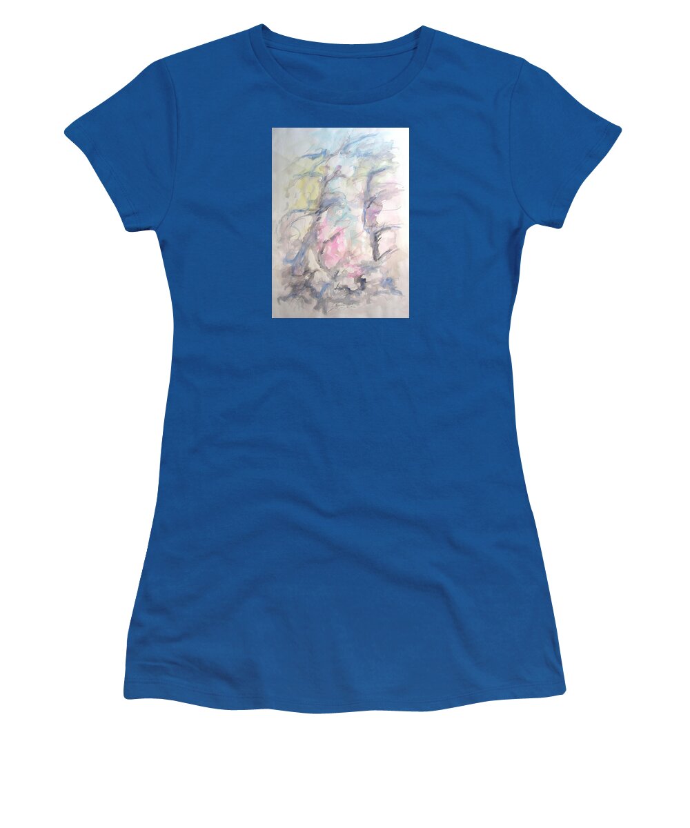 Two Trees In The Wind Women's T-Shirt featuring the painting Two Trees in the Wind by Esther Newman-Cohen