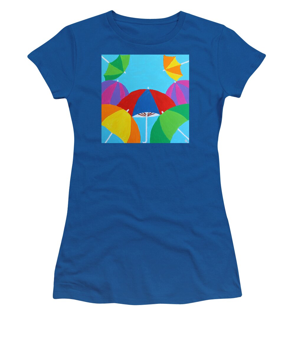 Umbrellas Women's T-Shirt featuring the painting Umbrellas by Deborah Boyd