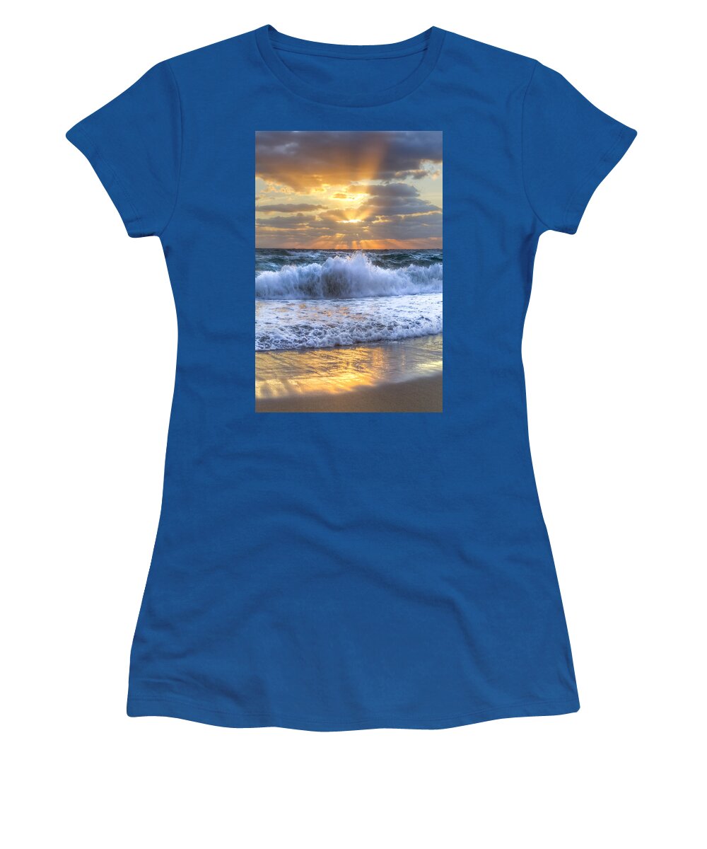Ocean Women's T-Shirt featuring the photograph Splash Sunrise by Debra and Dave Vanderlaan
