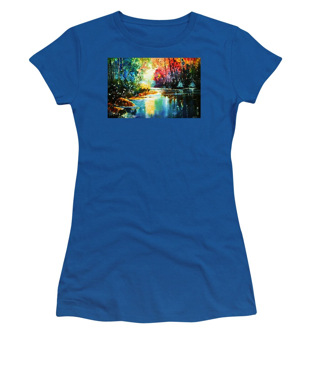 Landscapes Women's T-Shirt featuring the painting An Autumn Glow in the Forest by Al Brown