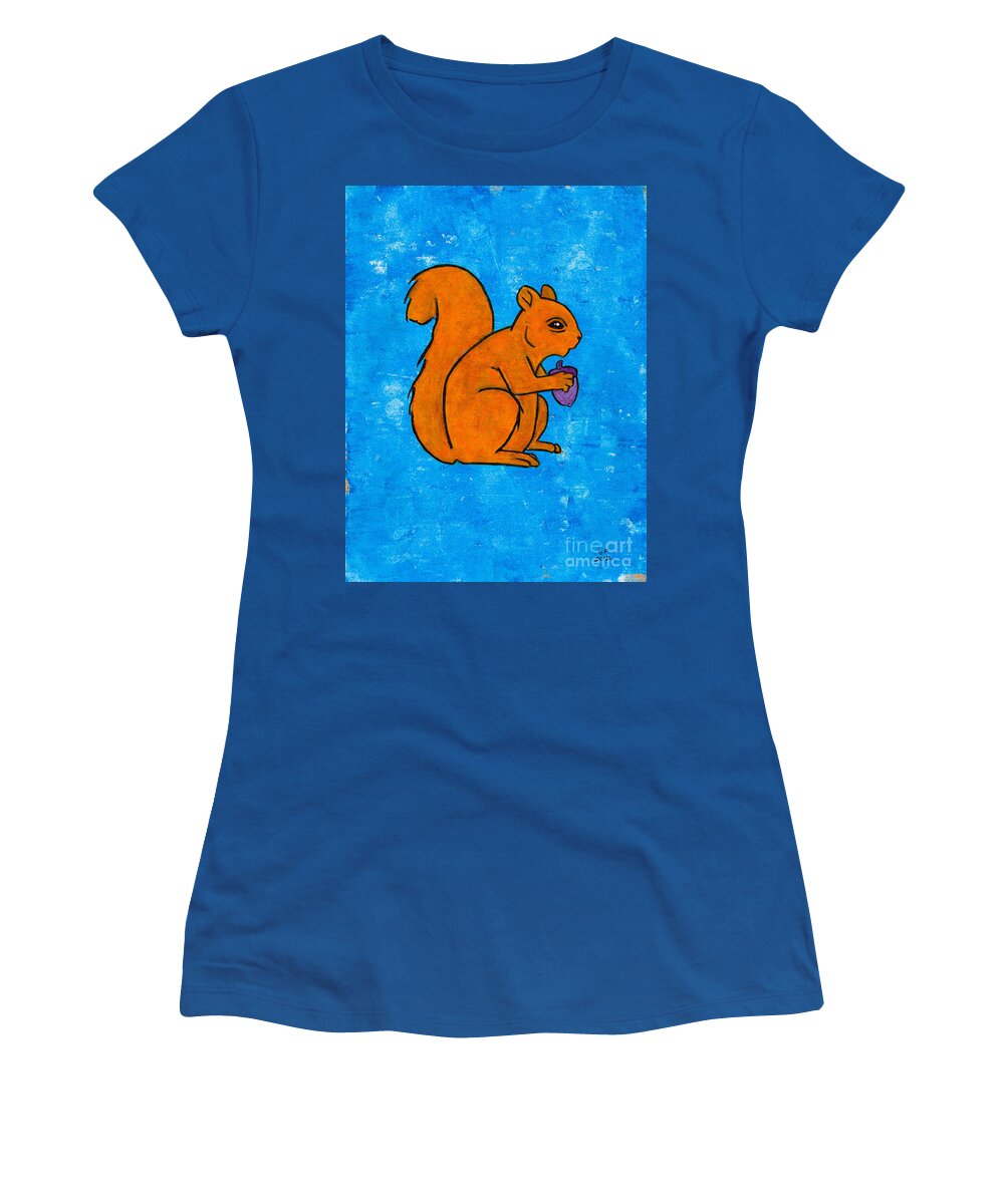  Women's T-Shirt featuring the painting Andy's squirrel orange by Stefanie Forck