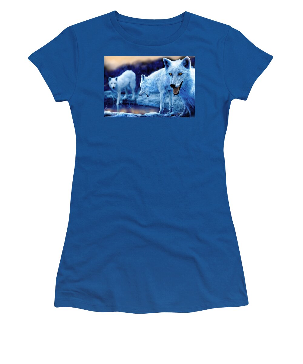 Wolf Women's T-Shirt featuring the photograph Arctic White Wolves by Mal Bray