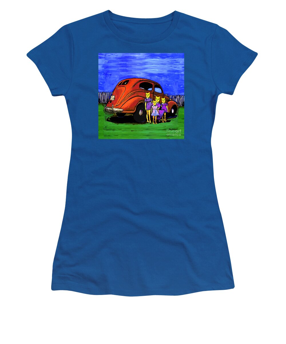 Cats Women's T-Shirt featuring the painting Aunt Laverne And The Kitties by Dale Moses
