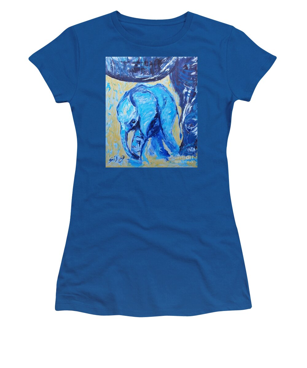 Elephant Women's T-Shirt featuring the painting Baby Elephant by Lidija Ivanek - SiLa