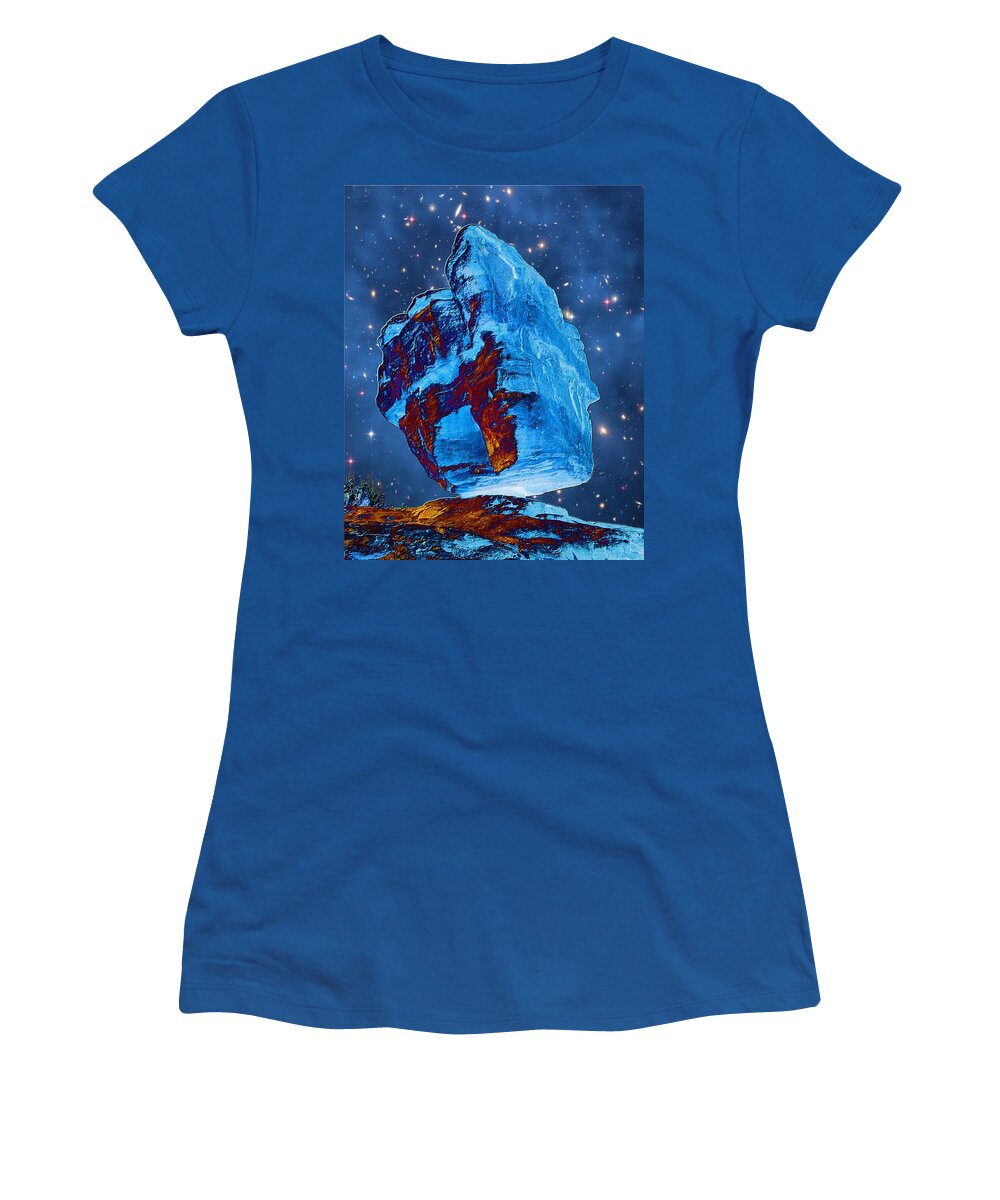 Balanced Women's T-Shirt featuring the photograph Balanced Rock Against Deep Space by Lanita Williams