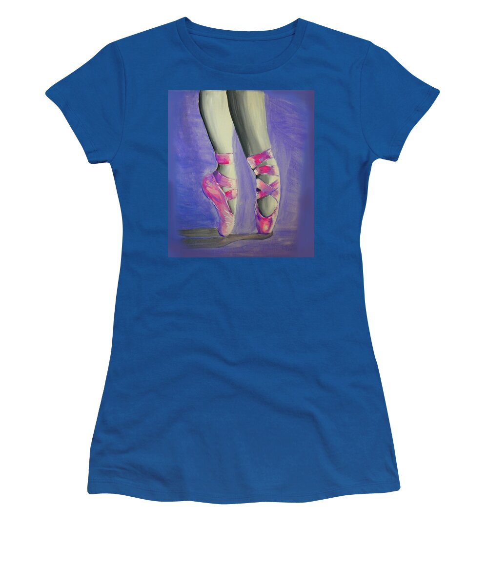 Ballerina Women's T-Shirt featuring the painting Ballerina Shoes by Marisela Mungia