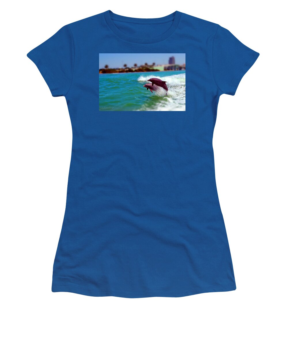 Clearwater Women's T-Shirt featuring the photograph Bay Dolphins by Joseph Desiderio