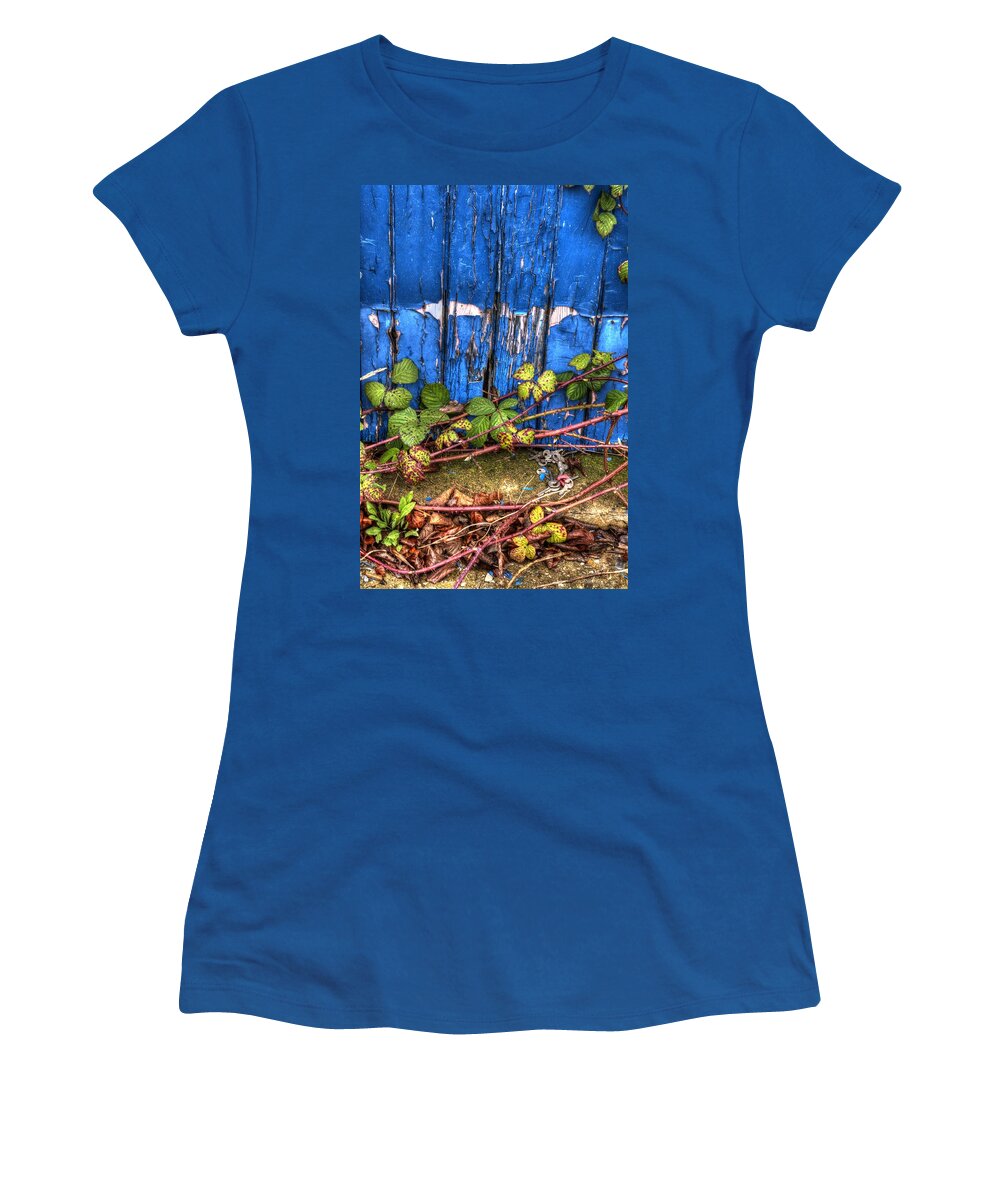 Blue Women's T-Shirt featuring the photograph Blue door by Spikey Mouse Photography