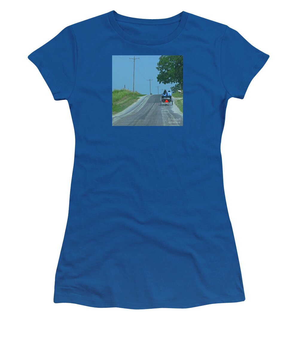 Amish Women's T-Shirt featuring the photograph Buggy Ride by Ann Horn