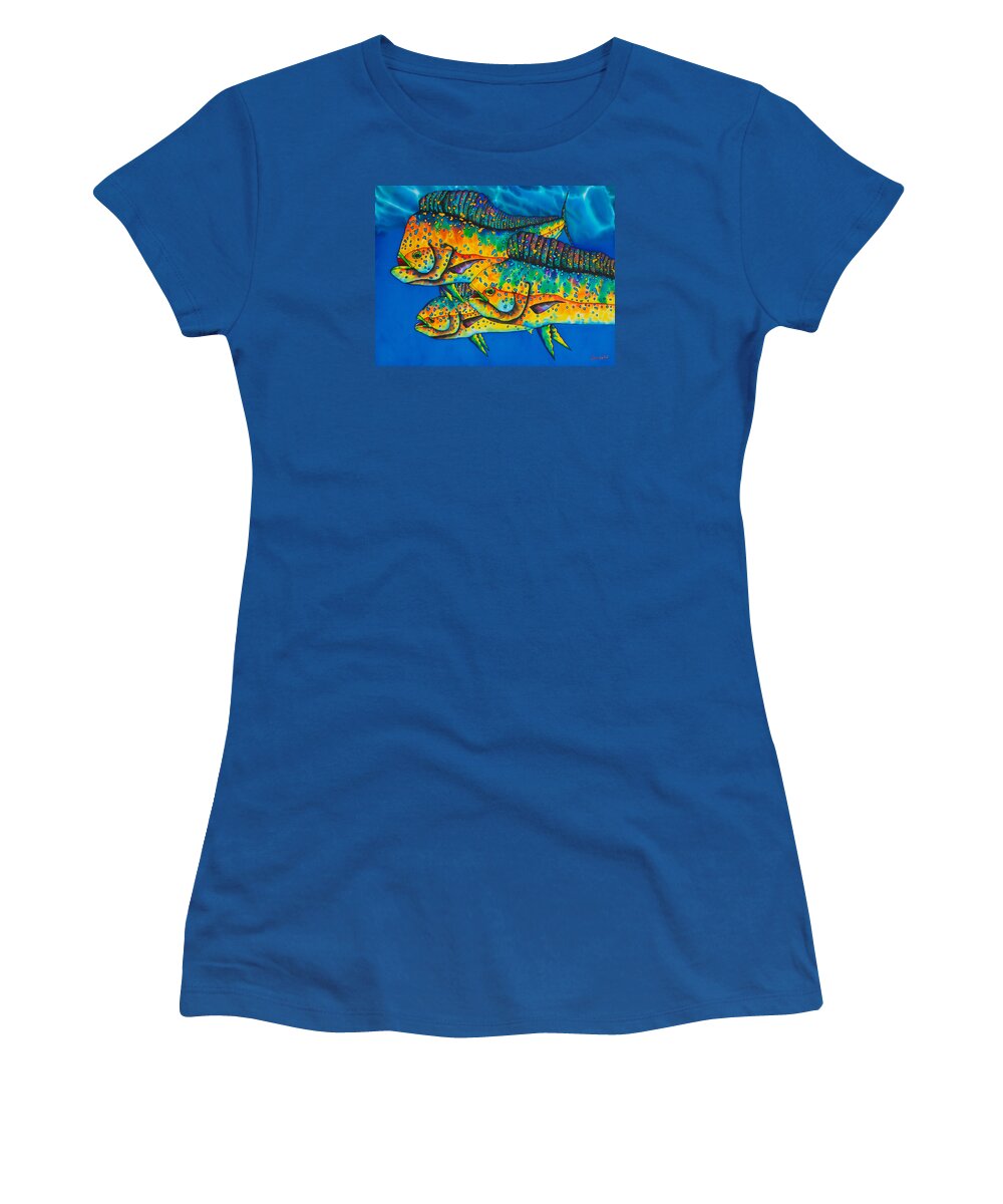Mahi Mahi Women's T-Shirt featuring the painting Caribbean Mahi Mahi - Dorado Fish by Daniel Jean-Baptiste
