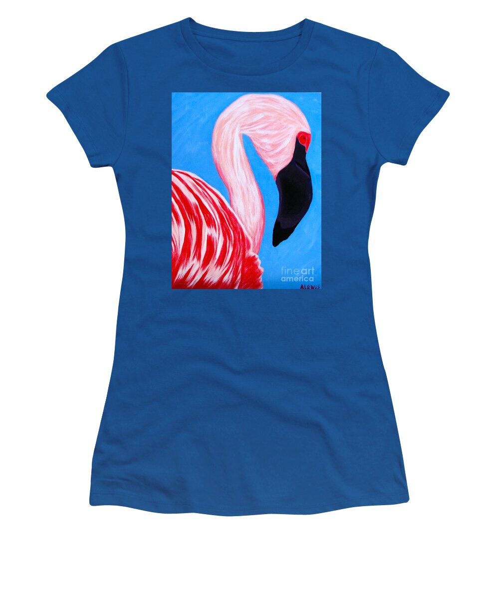 Crimson Flamingo Women's T-Shirt featuring the painting Crimson Flamingo by Anita Lewis