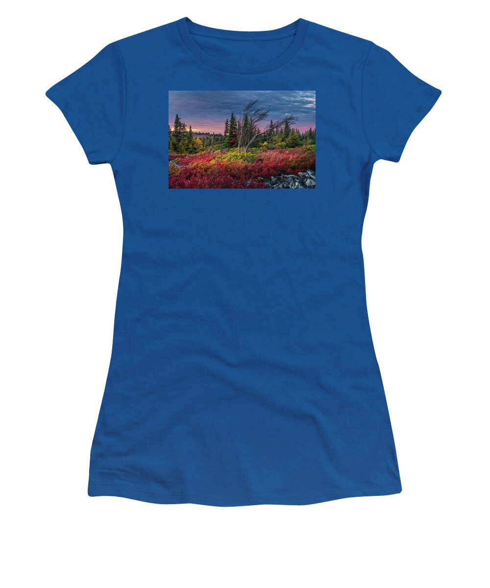 Dolly Sods Women's T-Shirt featuring the photograph Dolly Sods Windswept Sunset by Mary Almond