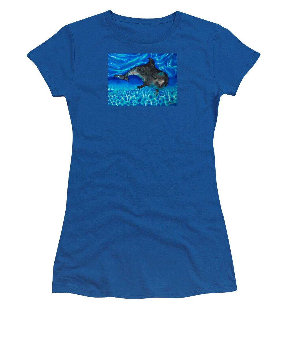 Dolphin Women's T-Shirt featuring the painting Dolphin in Saint Lucia by Daniel Jean-Baptiste