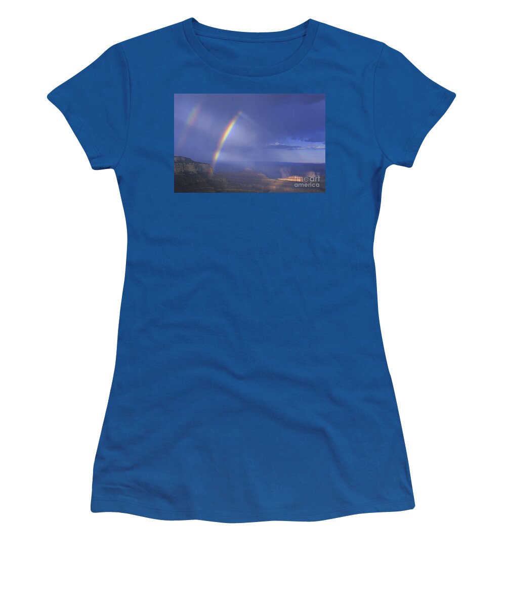 North America Women's T-Shirt featuring the photograph Double Rainbow at Cape Royal Grand Canyon National Park by Dave Welling