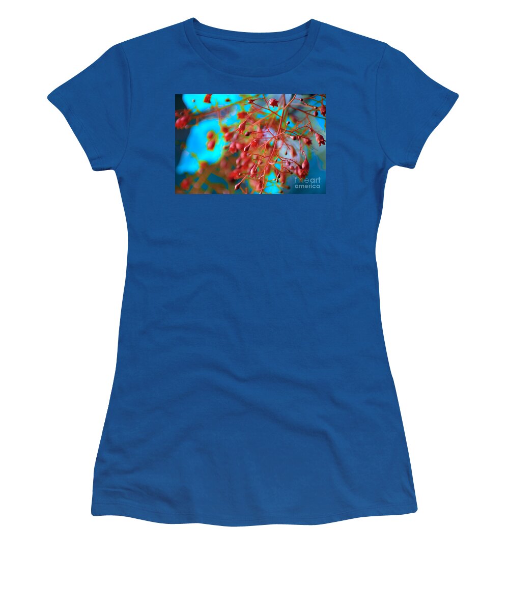  Women's T-Shirt featuring the photograph Fiery Red Clusters - Illawarra Flame Tree by Kerryn Madsen-Pietsch
