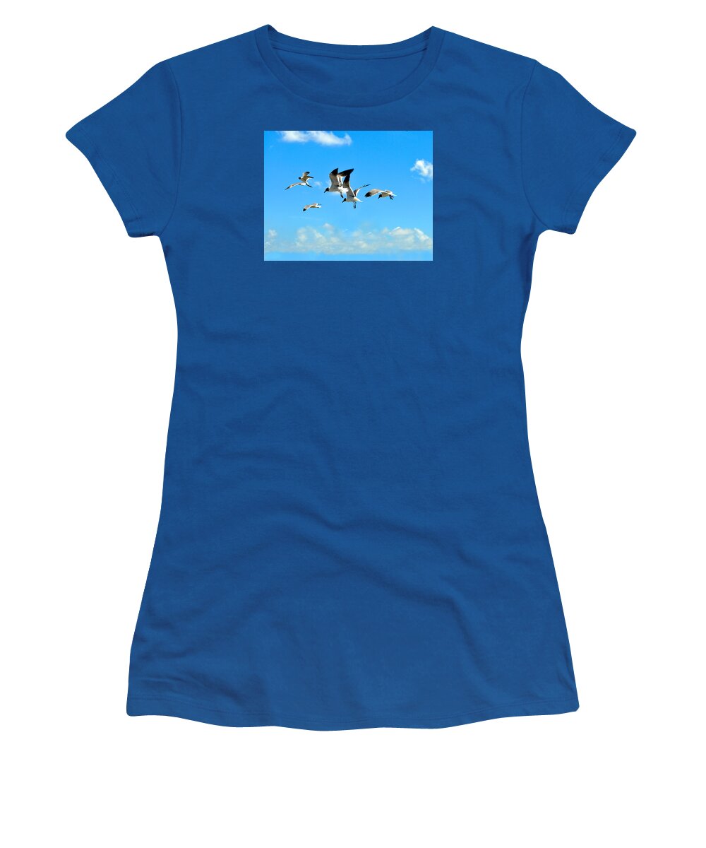 Sea Gulls Women's T-Shirt featuring the photograph Flying Gulls by Kristina Deane