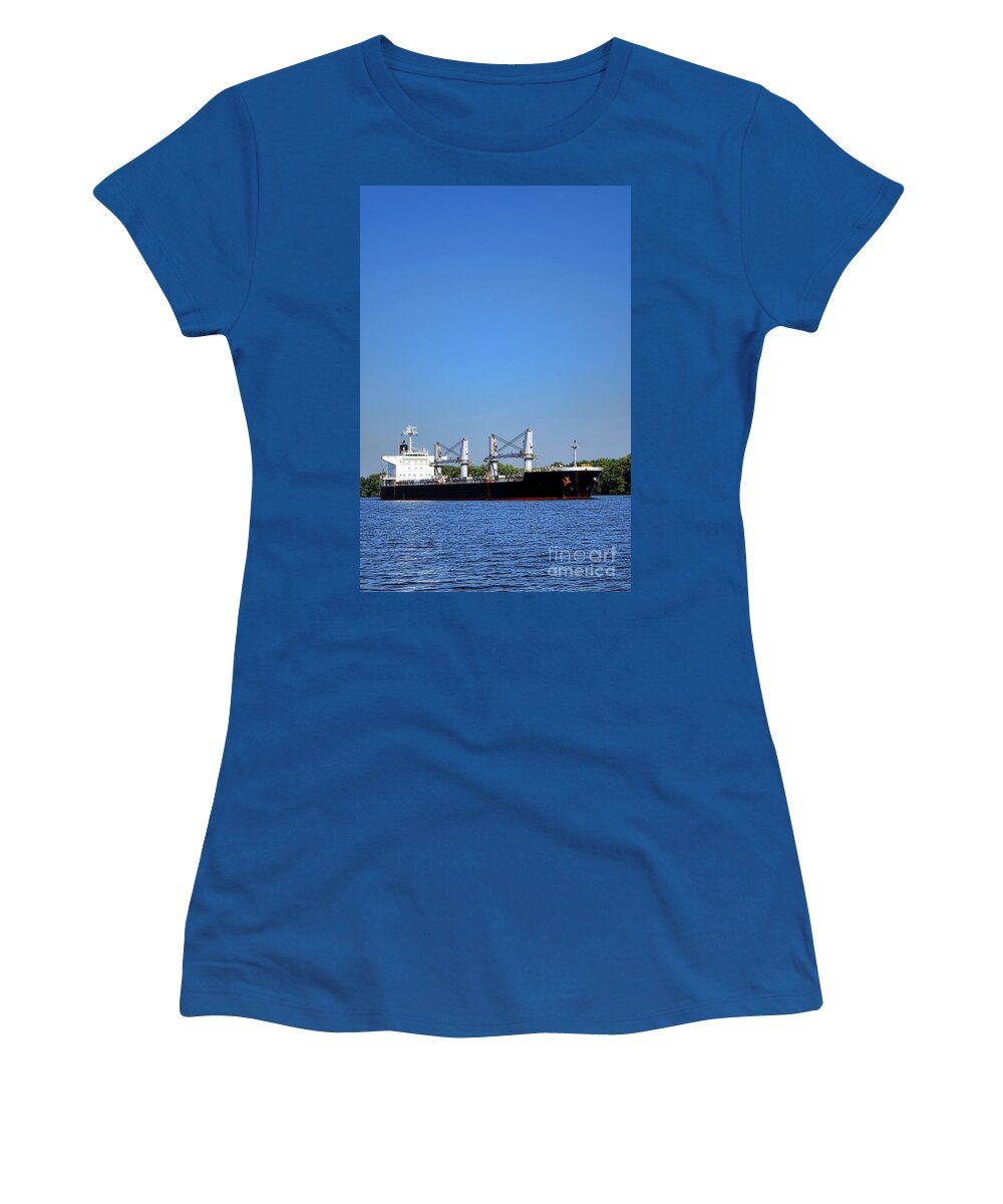Seafaring Women's T-Shirt featuring the photograph Freighter on River by Olivier Le Queinec