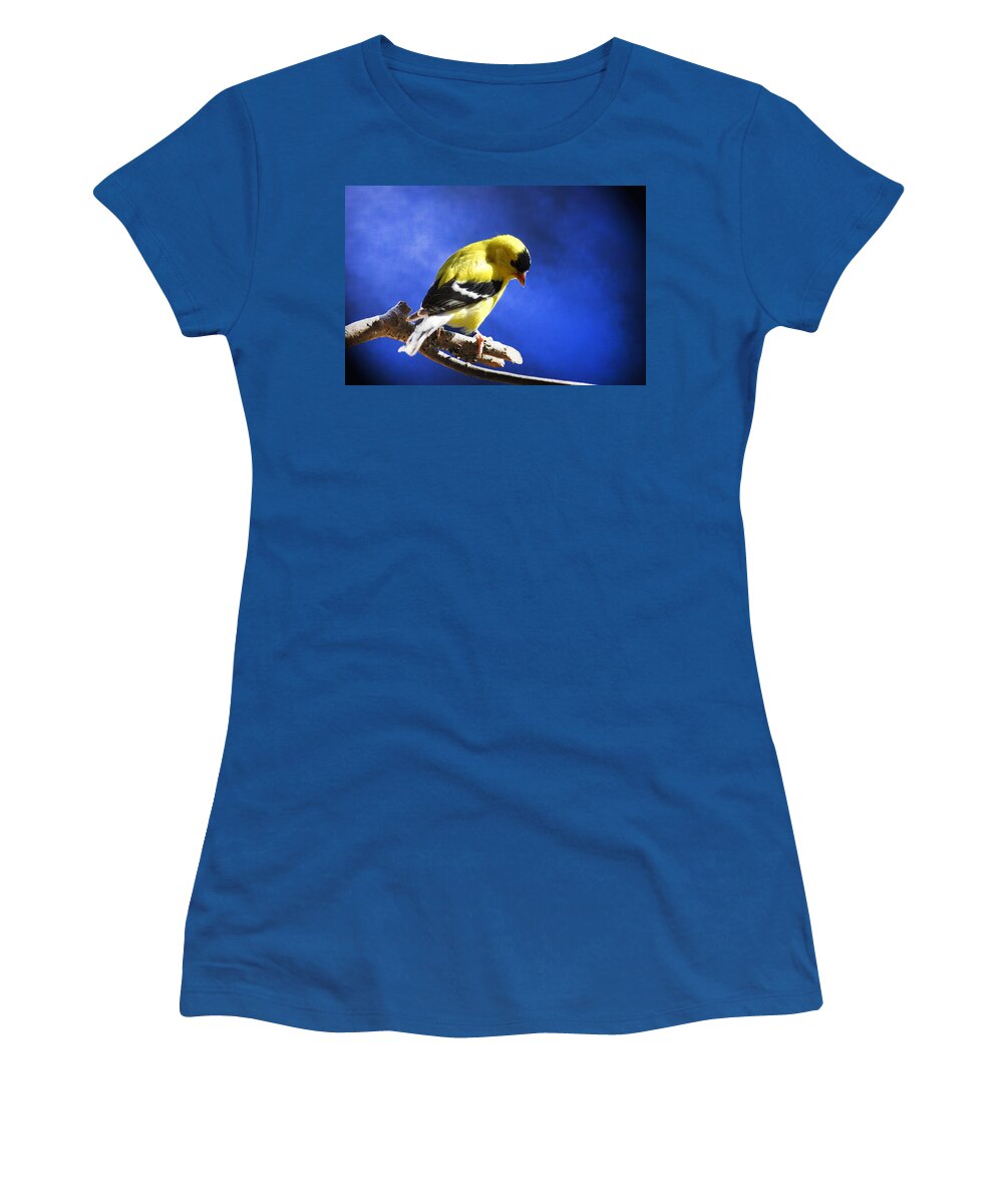 American Goldfinch Women's T-Shirt featuring the photograph Goldfinch in the Blues by Randall Branham