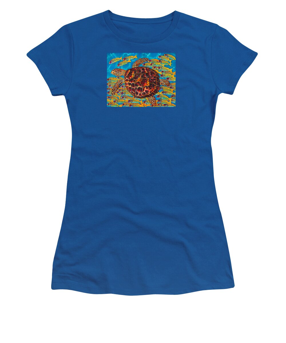 Sea Turtle Women's T-Shirt featuring the painting Hawksbill Sea Turtle and Snappers by Daniel Jean-Baptiste