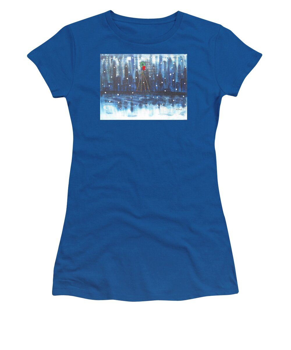 Christmas Women's T-Shirt featuring the painting Holiday Skyline by Diane Pape