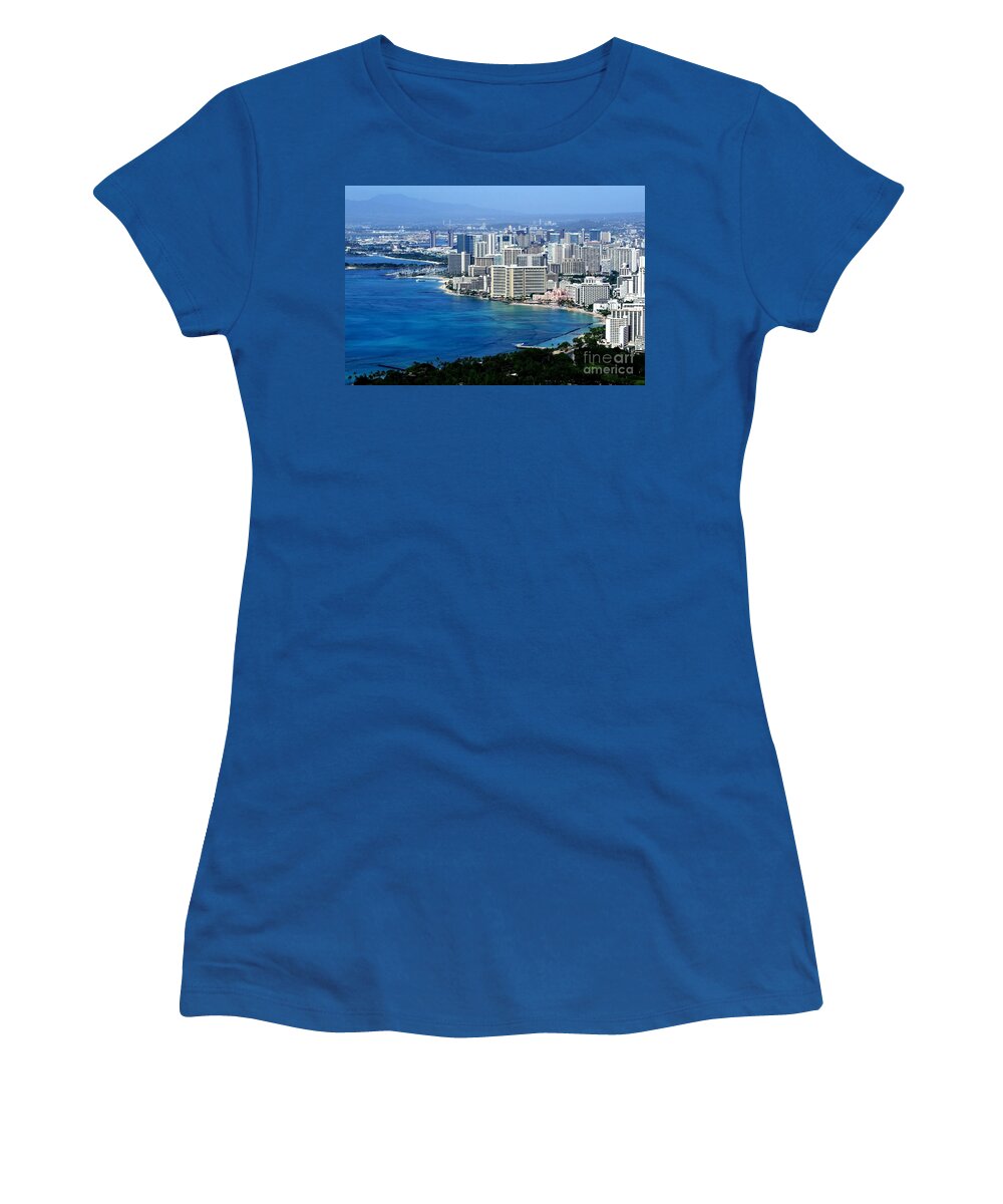 Honolulu Women's T-Shirt featuring the photograph Honolulu and Waikiki from Diamond Head by Mary Deal