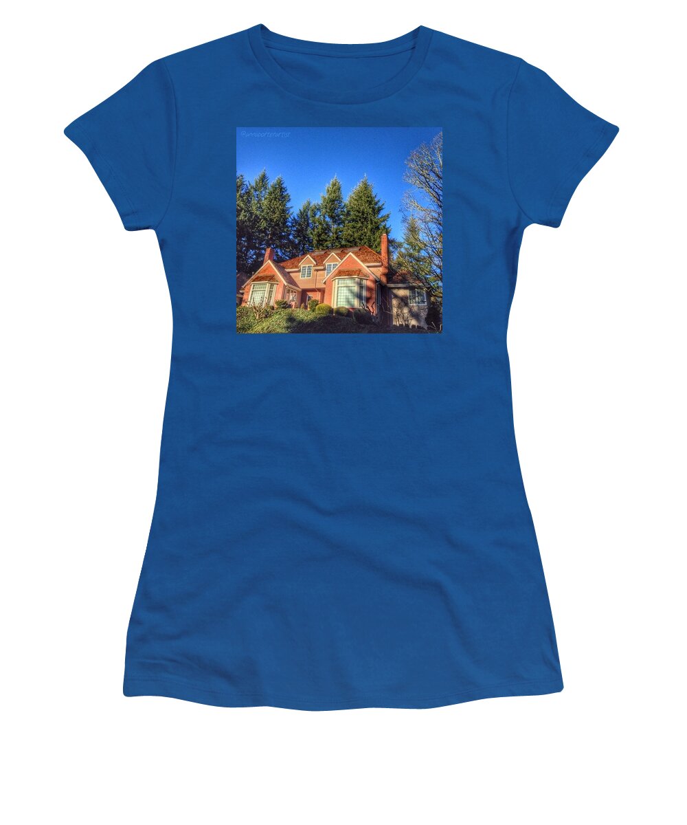 Global_nature Women's T-Shirt featuring the photograph House On The Hill, Afternoon Light by Anna Porter