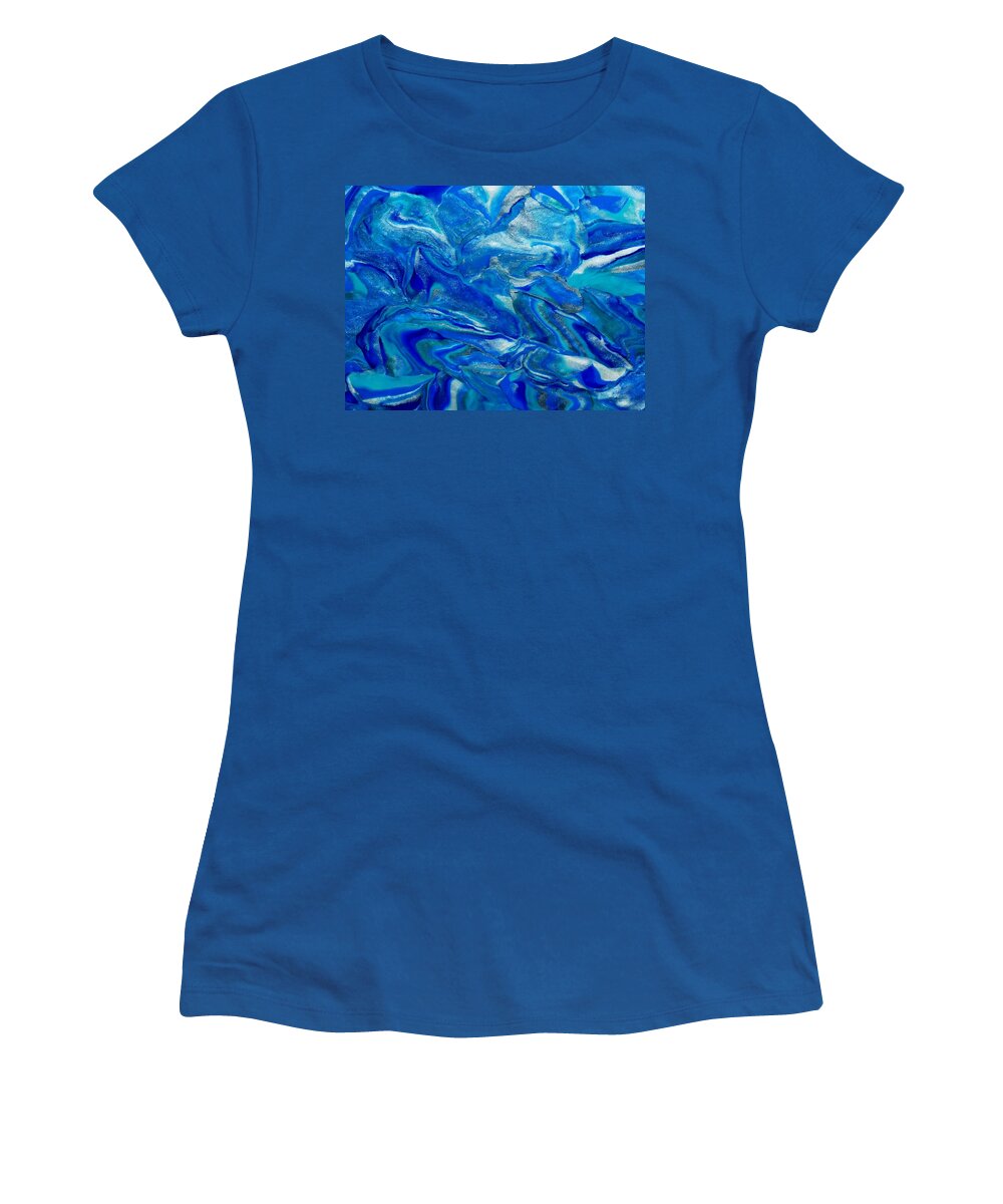 Abstract Women's T-Shirt featuring the mixed media Icy Blue by Deborah Stanley