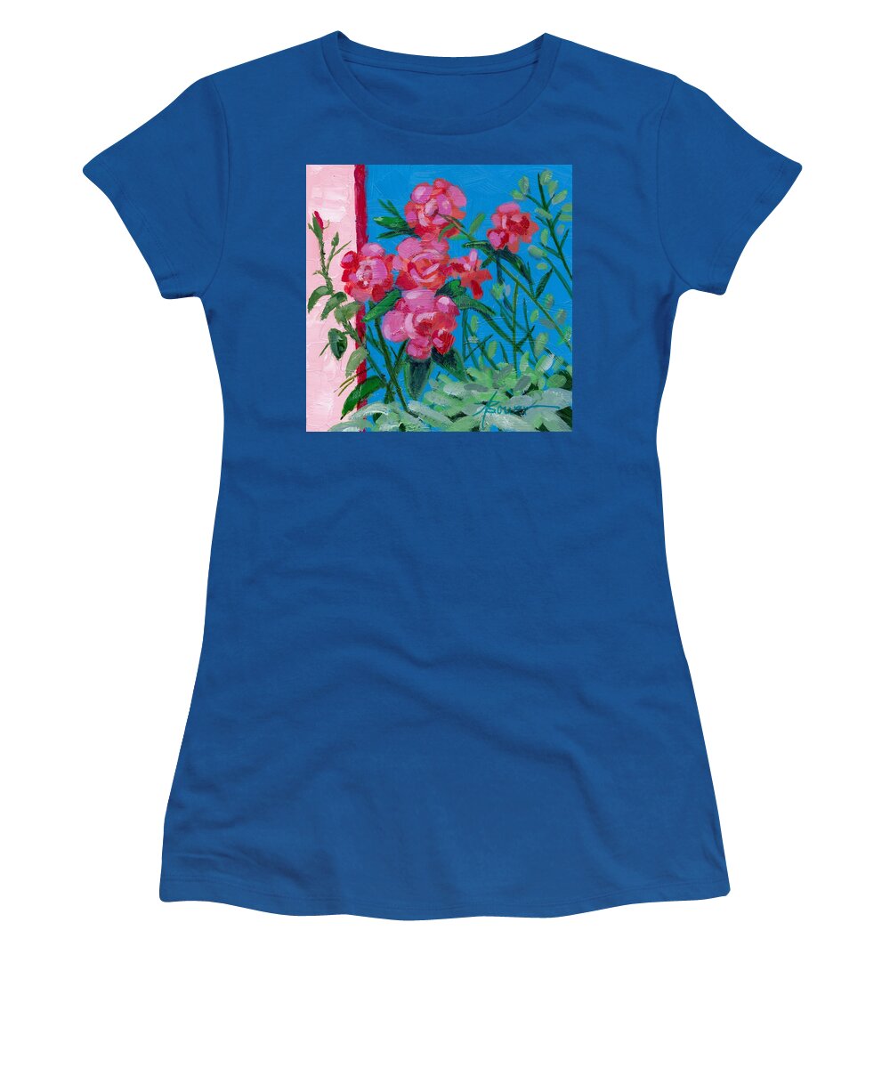 Flowers Women's T-Shirt featuring the painting Ioannina Garden by Adele Bower